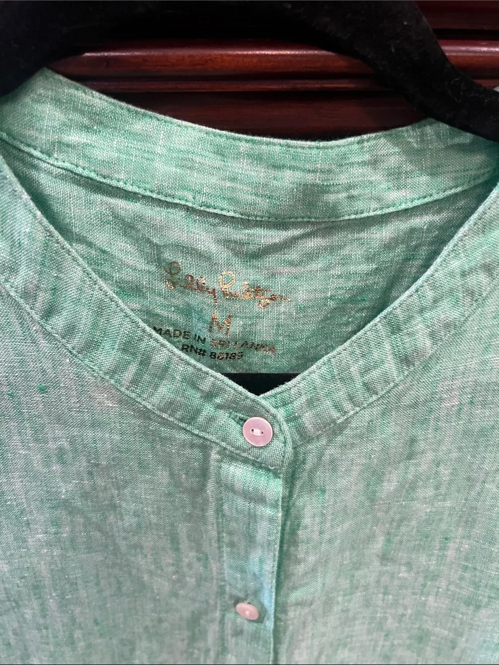 Light Green Button-Front Ruffle Sleeve Top - Picture 2 of 4